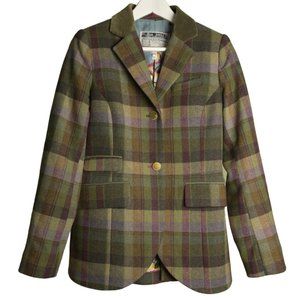 Tom Joule Boldly British Green and Plum Plaid Blazer with Floral Lining - Size 8